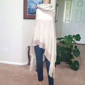 NWOT poncho sweater fringe hems openknit metallic stripes comfy